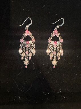 Pink Crystal Chandelier Drop Earrings - Women Jewelry